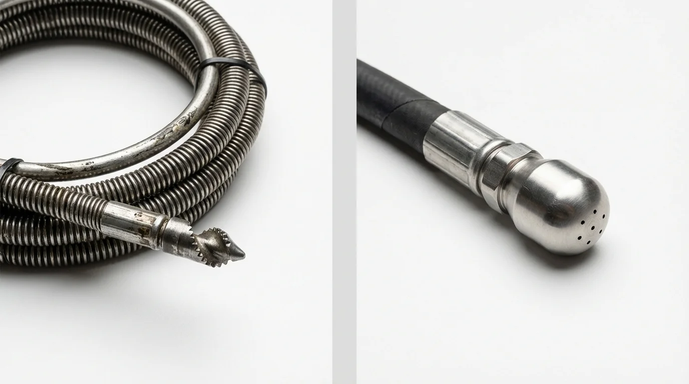 Drain snake cable and hydro jetting nozzle used for drain cleaning in Manson, WA