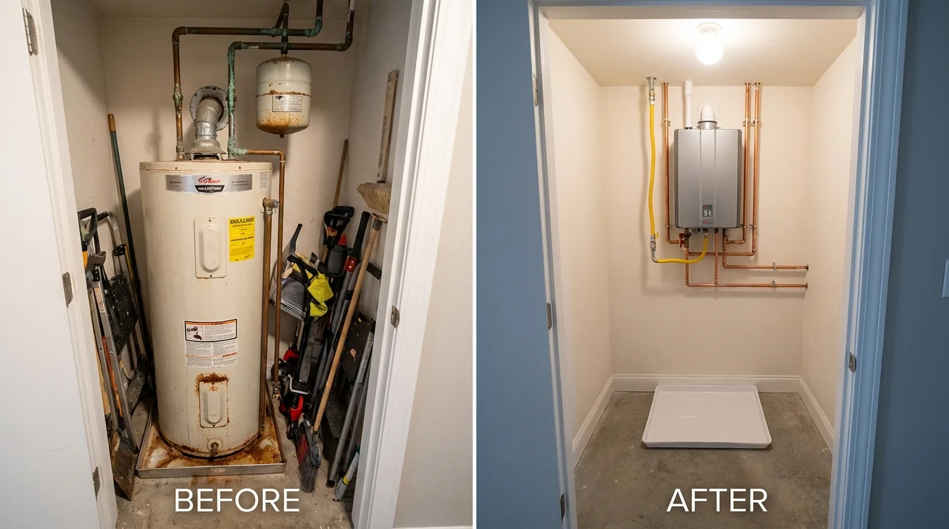 Tank water heater versus wall-mounted tankless unit comparison for Manson, WA homeowners